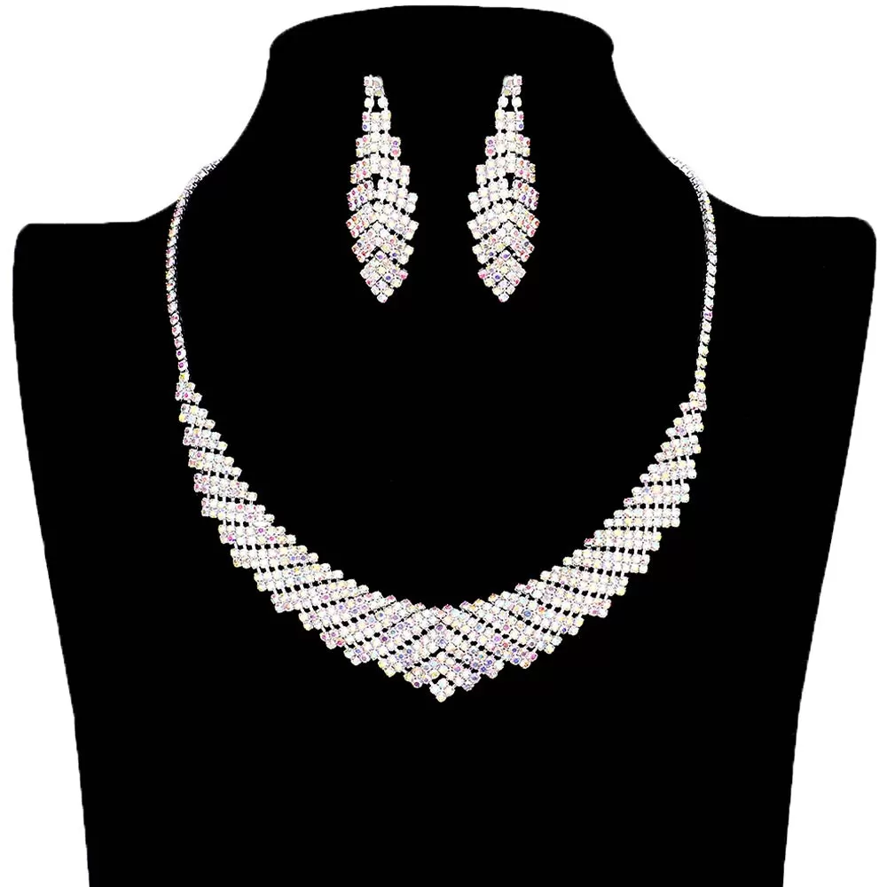 Curved Pave Crystal Rhinestone Necklace