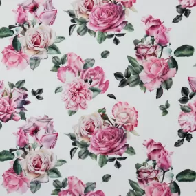 FS1174 Pink Rose Floral Print Scuba Stretch Knit Fabric