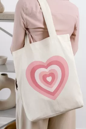 Pink Concentric Hearts Black/White Tote Bag with Zipper