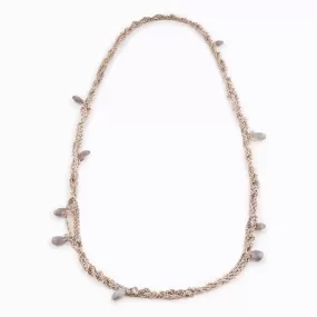 Woven Silver Chains Necklace with Labradorite